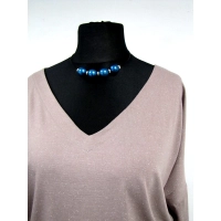 Tunika Aline kimono z dekoltem - capucino ze srebrnym brokatem